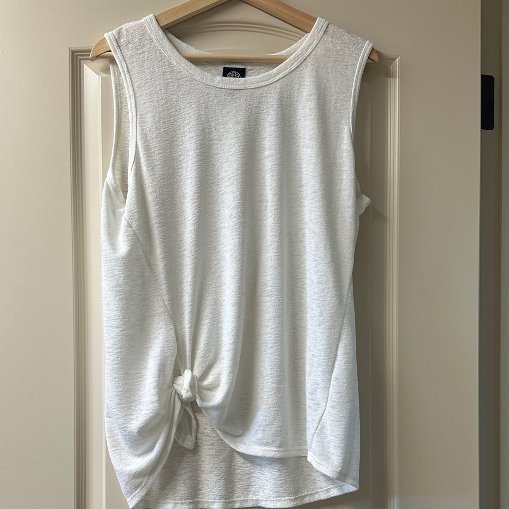 Bobeau Cream Sleeveless Top with Knot Accent